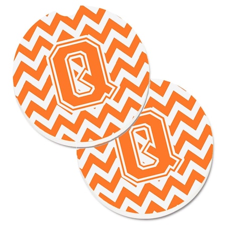 Carolines Treasures Letter Q Chevron Orange and White Cup Holder Car Coaster, PK2 CJ1046-QCARC